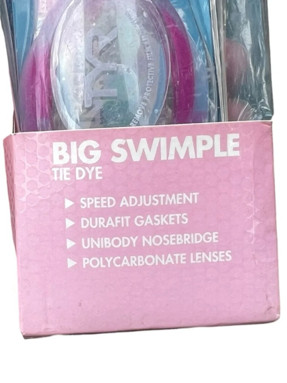 🌻NEW TYR Big Swimple Kids Swim Goggles Pink Blue Tie Dye Anti Fog UV Open Box